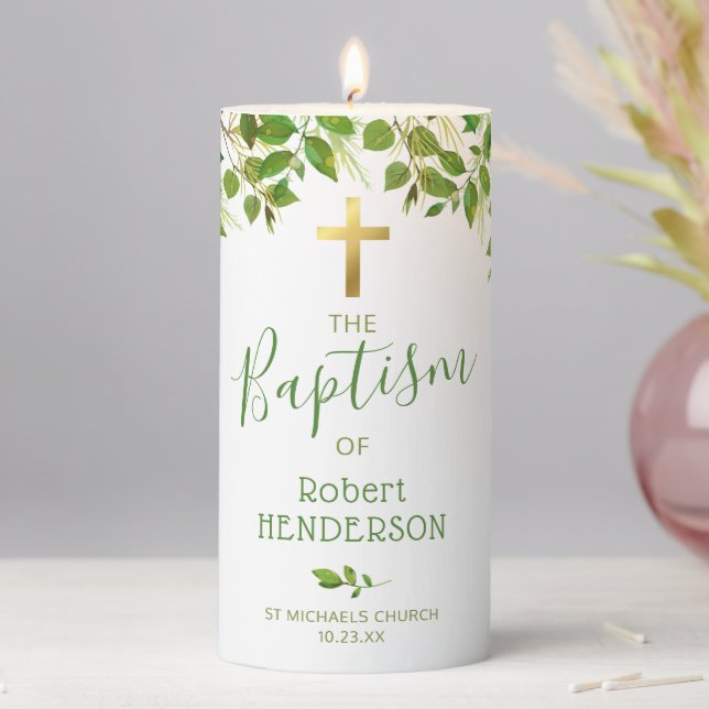 Botanical Christening Baptism Pillar Candle (In Situ)