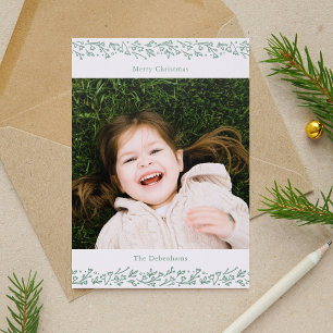 Botanical Christmas Border Vertical Letterpress Photo Cards