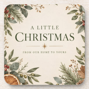 Botanical Christmas Card, Natural Holiday Greeting Beverage Coaster