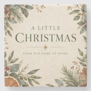 Botanical Christmas Card, Natural Holiday Greeting Stone Coaster
