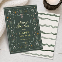 Botanical Christmas Card with Real Gold Foil