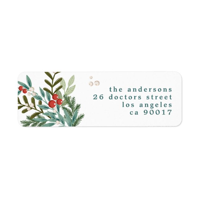 Botanical Christmas Classic White Return Address Label (Front)