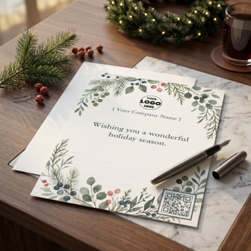 Botanical Christmas Corporate Logo QR Code Holiday Letterhead