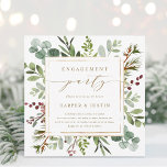 Botanical Christmas Engagement Party Square Invitation<br><div class="desc">This engagement party invitation features painted watercolor eucalyptus,  green leaves,  red berries,  pine branches,  and a faux gold square frame with stylish calligraphy. For more advanced customization of this design,  please click the "Customize further" link. Matching items are also available.</div>