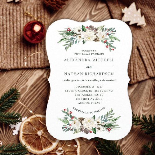 Botanical Christmas  Floral Holiday Wedding Invitation