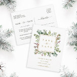Botanical Christmas Gold Wedding Save the Date Announcement Postcard<br><div class="desc">This wedding save the date postcard features painted watercolor eucalyptus,  green leaves,  red berries,  pine branches with a faux gold square frame. For more advanced customization of this design,  please click the "Customize further" link. Matching items are also available.</div>