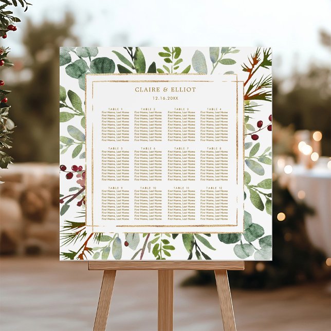 Botanical Christmas Gold Wedding Seating Chart Foam Board (Creator Uploaded)
