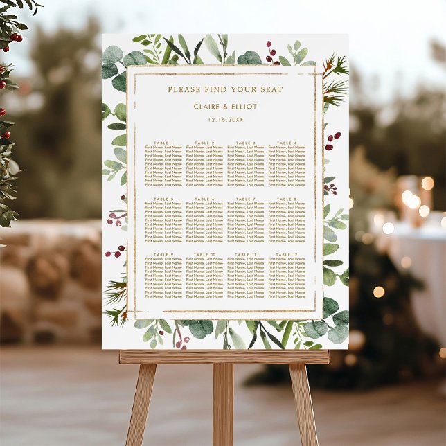 Botanical Christmas Gold Wedding Seating Chart Foam Board (Creator Uploaded)