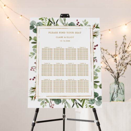Botanical Christmas Gold Wedding Seating Chart Foam Board