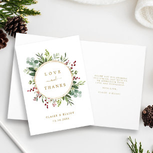 Botanical Christmas Gold Wedding Thank You Folded Card