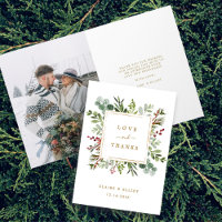 Botanical Christmas Gold Wedding Thank You Photo