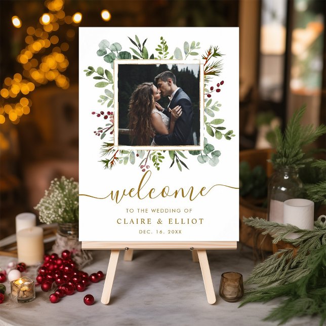 Botanical Christmas Gold Wedding Welcome Photo Foam Board (Creator Uploaded)
