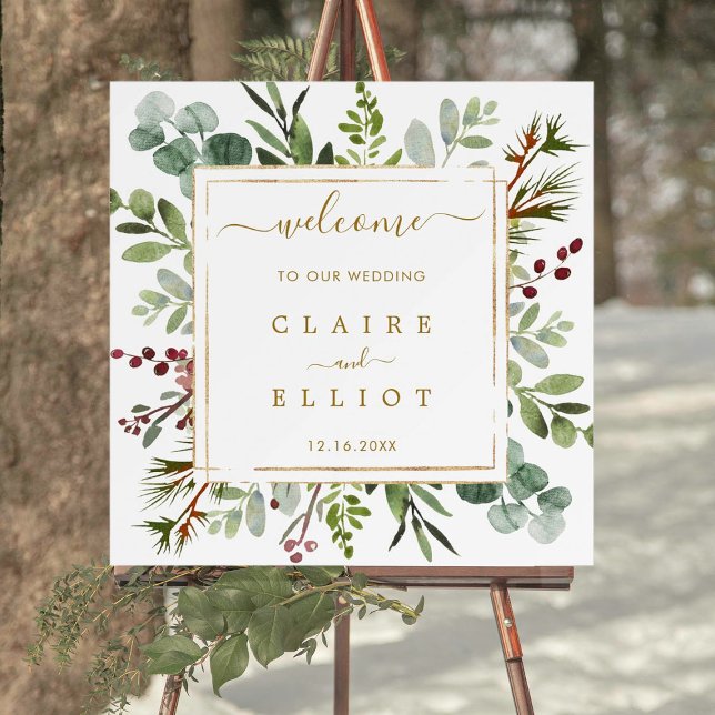 Botanical Christmas Gold Wedding Welcome Square  Poster (Creator Uploaded)