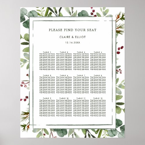 Botanical Christmas Green Wedding Seating Chart