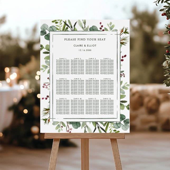 Botanical Christmas Green Wedding Seating Chart (Creator Uploaded)