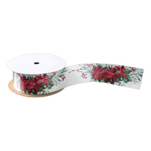 Botanical Christmas Holiday Floral Festive Satin Ribbon