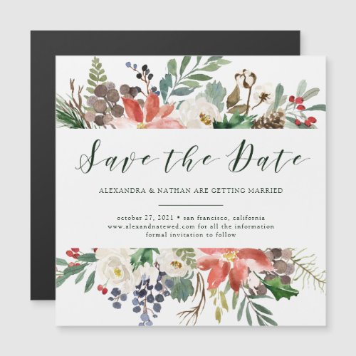 Botanical Christmas  Holiday Script Save the Date Magnetic Invitation