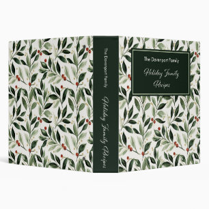 Botanical Christmas Holly Family Holiday Recipe 3 Ring Binder