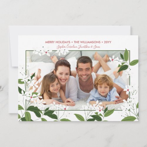 Botanical Christmas Jasmine Flowers Family Photo Holiday Card