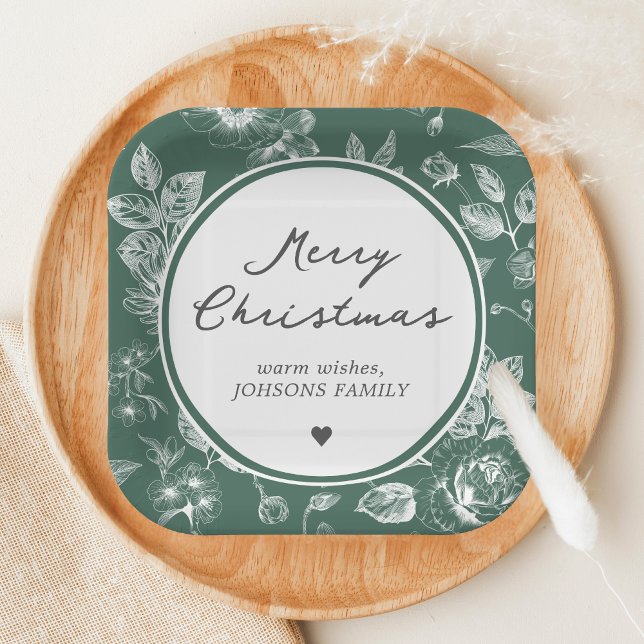 Botanical Christmas Paper Plates (Christmas Family Holiday Paper Plate)