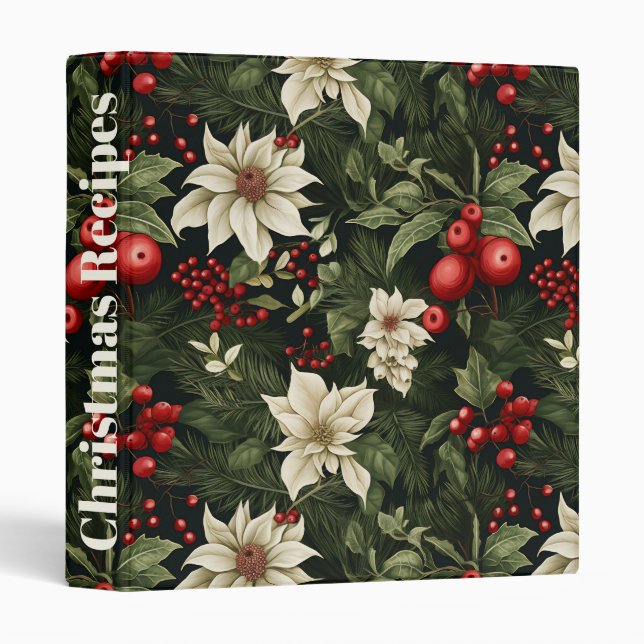Botanical Christmas Pattern 3 Ring Binder (Front/Spine)