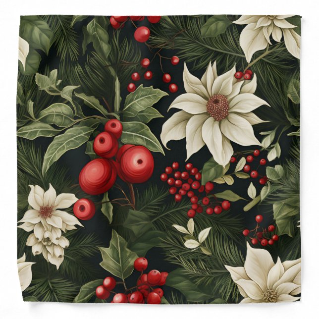 Botanical Christmas Pattern Bandana (Front)