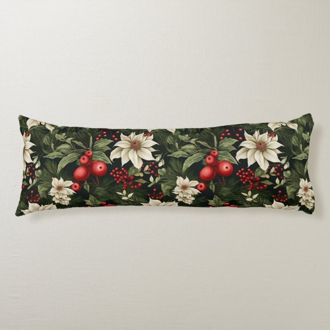 Botanical Christmas Pattern Body Pillow (Front)
