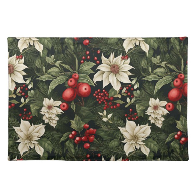 Botanical Christmas Pattern Cloth Placemat (Front)