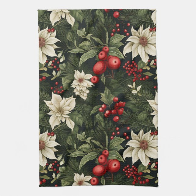 Botanical Christmas Pattern Kitchen Towel (Vertical)