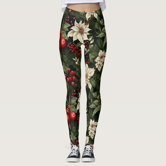 Botanical Christmas Pattern Leggings (Front)