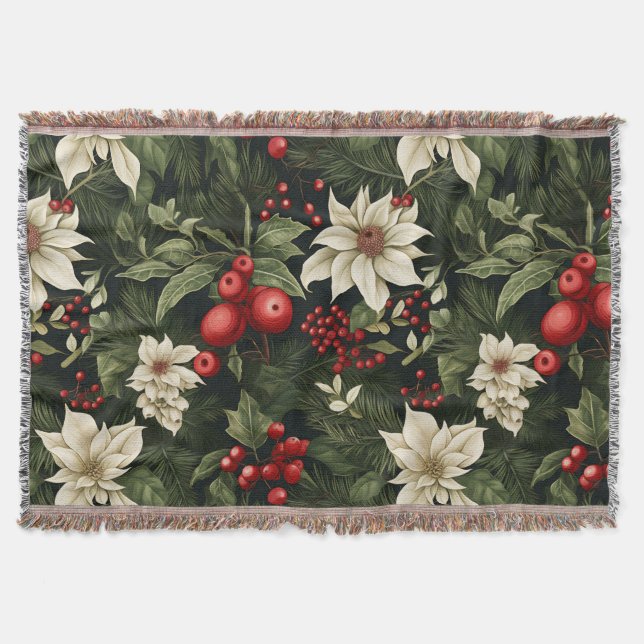 Botanical Christmas Pattern Throw Blanket (Front)