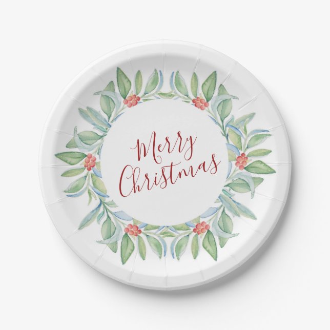 Botanical Christmas Red and Green Festive Paper Plates (Front)