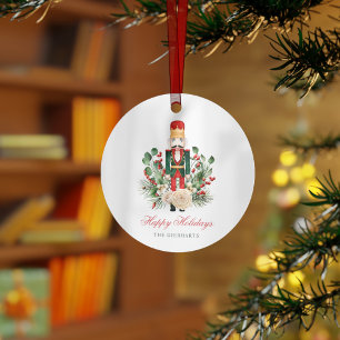 Botanical Christmas Toy Nutcracker Happy Holidays Metal Ornament