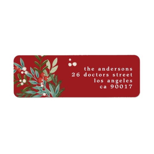 Botanical Christmas Traditional Red Return Address Label