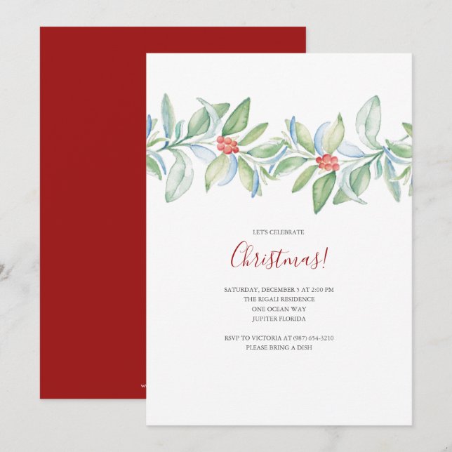 Botanical Christmas Watercolor Invite (Front/Back)