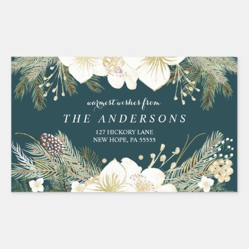 Botanical Christmas Watercolor Return Address Rectangular Sticker