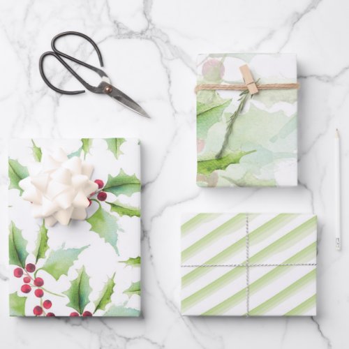 Botanical Christmas Watercolor Wrapping Paper Sheets
