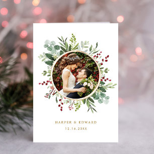 Botanical Christmas Wedding Photo Thank You Folded Card