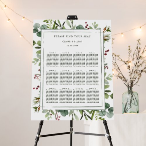 Botanical Christmas Wedding Seating Chart Foam Board