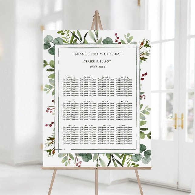Botanical Christmas Wedding Seating Chart Foam Board (Creator Uploaded)