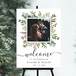 Botanical Christmas Wedding Welcome Photo Green Poster