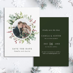 Botanical Christmas Winter Wedding Green Photo  Save The Date