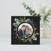 Botanical Christmas Winter Wedding Square Black Save The Date (Standing Front)