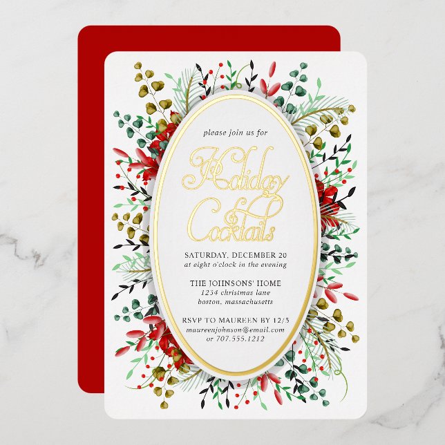 Botanical Christmas Wreath | Foil Invitation (Front/Back)