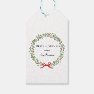 Botanical Christmas Wreath Modern Script Gift Tags