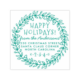 Botanical Christmas Wreath Name & Return Address Self-inking Stamp