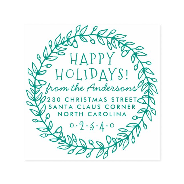 Botanical Christmas Wreath Name & Return Address Self-inking Stamp (Design)