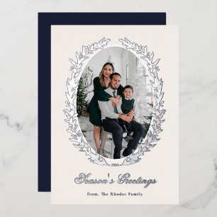 Botanical Christmas Wreath Photo Foil Holiday Card