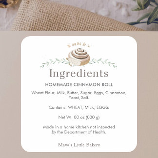 Botanical Cinnamon Roll Logo Ingredients Product Square Sticker