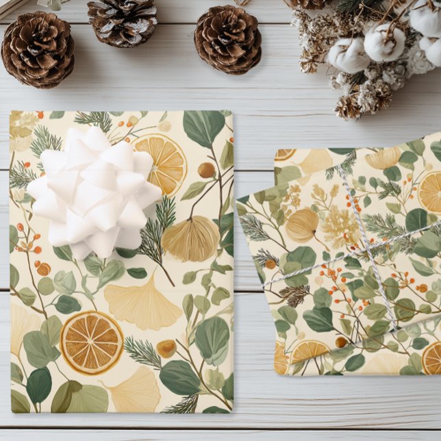 Botanical Citrus Christmas Wrapping Paper Sheets (Botanical Citrus Christmas Wrapping Paper)